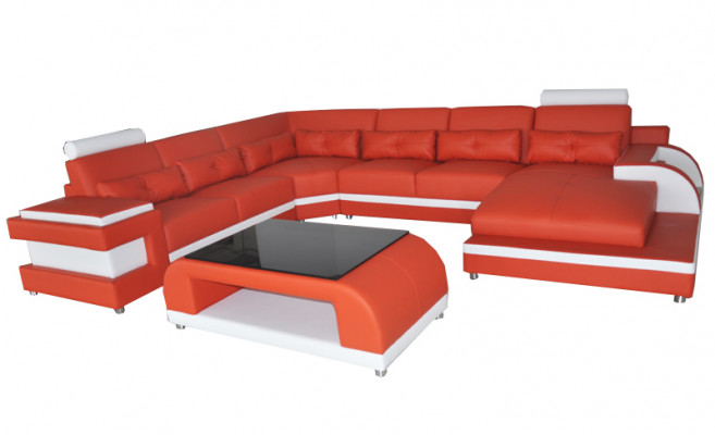 Luxus Polster Sitz Leder Eck Couch mit USB Sofa Wohn Möbel Landschaft Garnitur