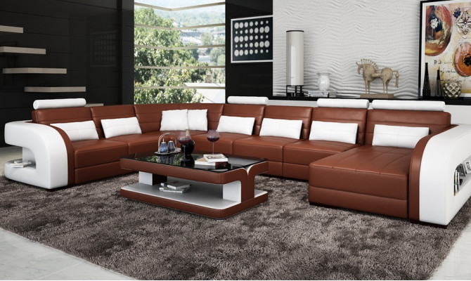 Big Wohnlandschaft Sofa mit USB Couch Polster Eck Leder Sofa Garnitur Couchen !!