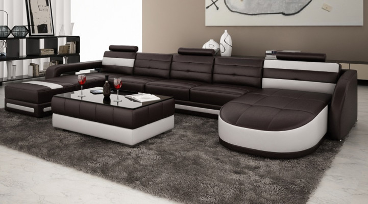 Ledersofa mit USB Ecksofa Designer Wohnlandschaft Sofa Couch Sitz U Form