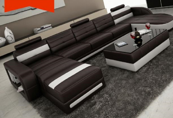 Ledersofa mit USB Ecksofa Designer Wohnlandschaft Sofa Couch Sitz U Form
