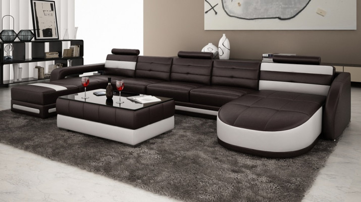 LEDERSOFA ECKSOFA mit USB DESIGNER PISA WOHNLANDSCHAFT COUCH SOFA U FORM COLO 3