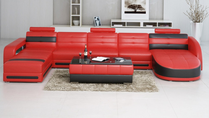 LEDERSOFA ECKSOFA mit USB DESIGNER PISA WOHNLANDSCHAFT COUCH SOFA U FORM COLO 3