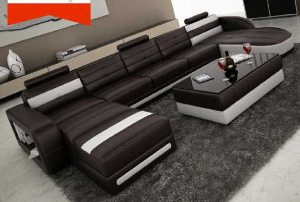 LEDERSOFA ECKSOFA mit USB DESIGNER PISA WOHNLANDSCHAFT COUCH SOFA U FORM COLO 3