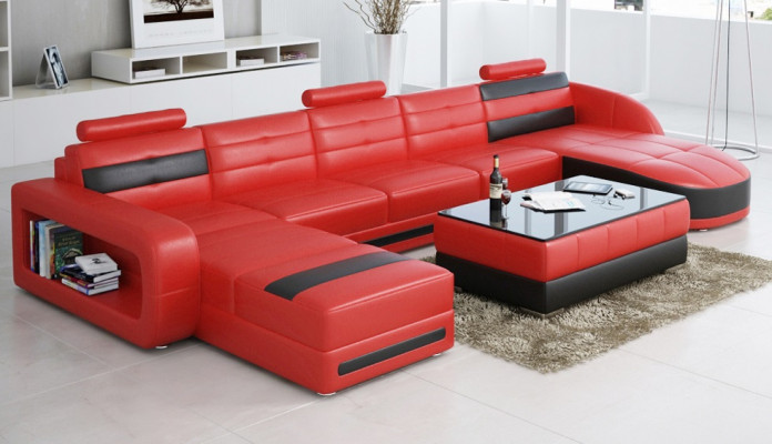 LEDERSOFA ECKSOFA mit USB DESIGNER PISA WOHNLANDSCHAFT COUCH SOFA U FORM COLO 3