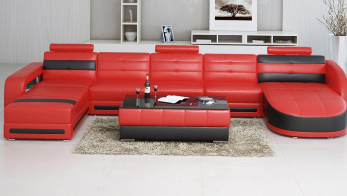 LEDERSOFA DESIGNER WOHNLANDSCHAFT SOFA U FORM mit USB COLO 3 ECKSOFA COUCH NEU