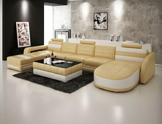 LEDERSOFA DESIGNER WOHNLANDSCHAFT SOFA U FORM mit USB COLO 3 ECKSOFA COUCH NEU