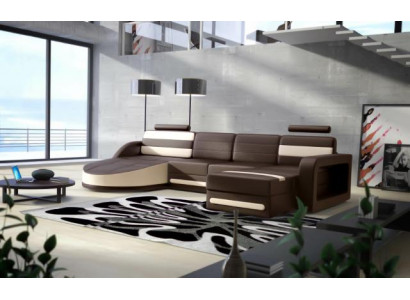 WOHNLANDSCHAFT LEDERSOFA XXL ECKSOFA + USB GARNITUR DESIGN ECKCOUCH Braun Neu