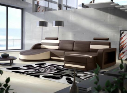 WOHNLANDSCHAFT LEDERSOFA XXL ECKSOFA + USB GARNITUR DESIGN ECKCOUCH Braun Neu