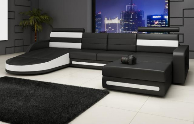 Ecksofa Sofa mit USB,Polster U Form Wohnlandschaft Ecksofa Xxl Schwarz Neu
