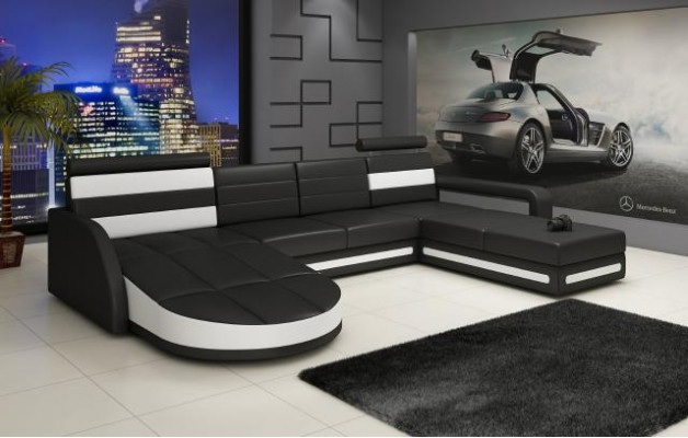 Ecksofa Sofa mit USB,Polster U Form Wohnlandschaft Ecksofa Xxl Schwarz Neu