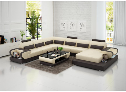 Ledersofa mit USB,Couch Wohnlandschaft Ecksofa Eck Garnitur Design Modern Sofa