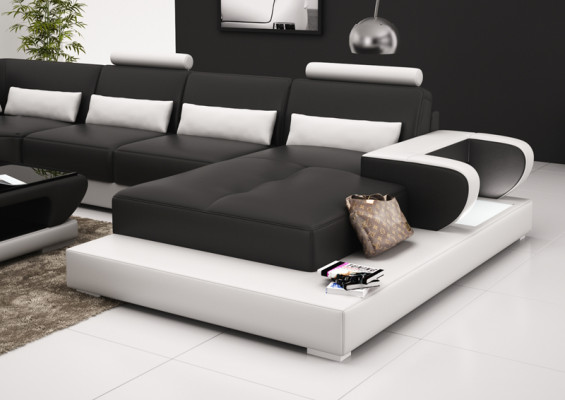 Ledersofa mit USB,Couch Wohnlandschaft Ecksofa Eck Garnitur Design Modern Sofa