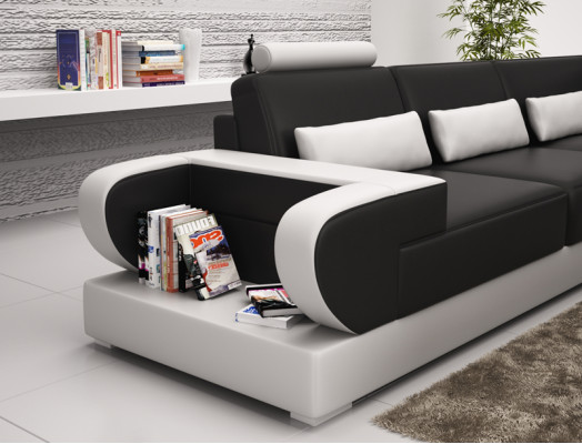 Ledersofa mit USB,Couch Wohnlandschaft Ecksofa Eck Garnitur Design Modern Sofa