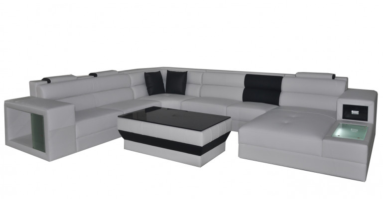 Ecksofa mit Beleuchtung & USB Anschluss Moder Leder Wohnlandschaft Sofa Polster