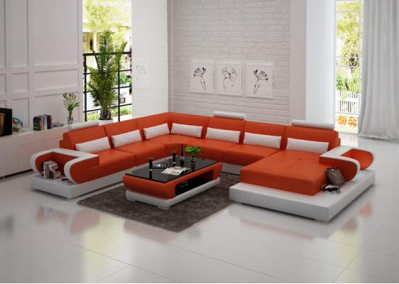Ledersofa Couch Wohnlandschaft Ecksofa Eck Garnitur Design Modern Sofa G8003