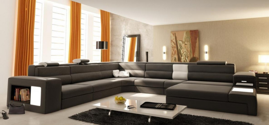 Design Sofa Couch Sitz Leder Eck Polster Garnitur Wohnlandschaft Ecksofa A1 Blau