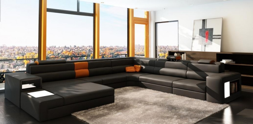 Ecksofa Sofa Couch Polster Garnitur Design Textil Leder Wohnlandschaft