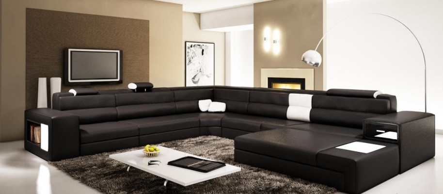 Ledersofa Couch Wohnlandschaft U-Form Garnitur Design Modern Sofa
