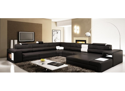 Ledersofa Couch Wohnlandschaft U-Form Garnitur Design Modern Sofa