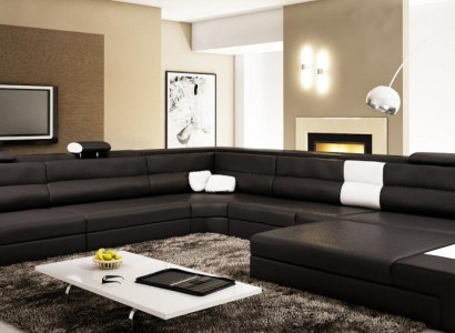 Ledersofa Couch Wohnlandschaft U-Form Garnitur Design Modern Sofa