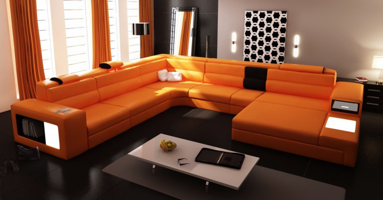 Ecke Leder Modern XXL Couch Wohnlandschaft Ledersofa Sofa U-Form B2006