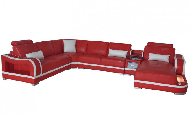 Ledersofa mit USB Couch Wohnlandschaft Garnitur Design Modern Ecke Sofa U Form