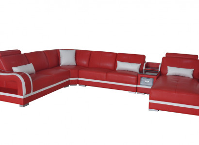 Ledersofa mit USB Couch Wohnlandschaft Garnitur Design Modern Ecke Sofa U Form