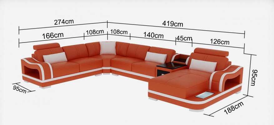 Ledersofa mit USB Couch Wohnlandschaft Garnitur Design Modern Ecke Sofa U Form