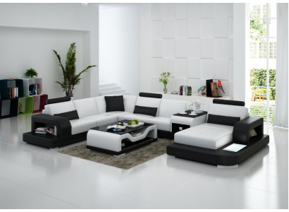 Ledersofa Couch Wohnlandschaft Ecksofa Eck Garnitur Design Modern Sofa mit USB