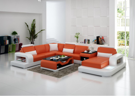 Ledersofa Couch Wohnlandschaft Ecksofa Eck Garnitur Design Modern Sofa mit USB