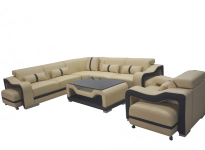 Leder Sofa Couch Polster Eck Garnitur rtv tisch sitz ecke sessel wohnlandschaft