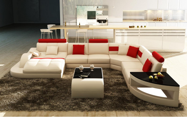 Multifunktion XXL Big Ledersofa Sofa Couch Eck Wohnlandschaft Ecksofa Polster