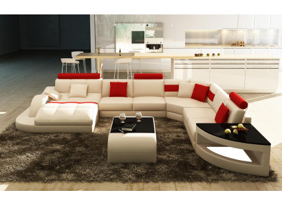 Multifunktion XXL Big Ledersofa Sofa Couch Eck Wohnlandschaft Ecksofa Polster