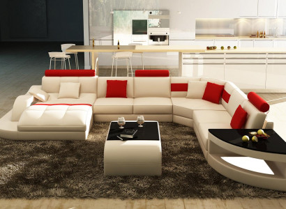 Multifunktion XXL Big Ledersofa Sofa Couch Eck Wohnlandschaft Ecksofa Polster