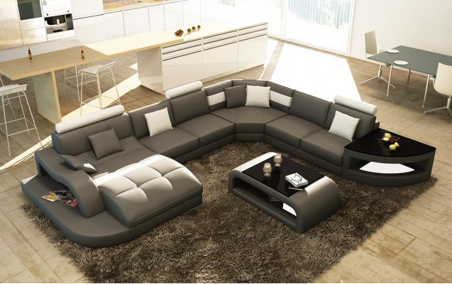 Multifunktion XXL Big Ledersofa Sofa Couch Eck Wohnlandschaft Ecksofa Polster
