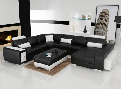 Große Design Ecksofa Polster Eckcouch Sofa Garnitur Couch Wohnlandschaft USB Neu