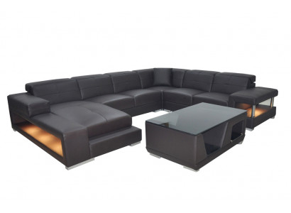 Wohnlandschaft Ecksofa Polster Sitzecke Sitzgarnitur Ledersofa Sofa Couch + USB