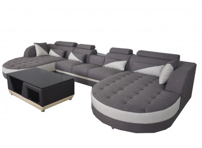 Moderne Textil Couch + USB Anschluss + Couchtisch Wohnlandschaft U förmige Ecke