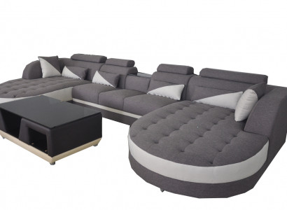 Moderne Textil Couch + USB Anschluss + Couchtisch Wohnlandschaft U förmige Ecke