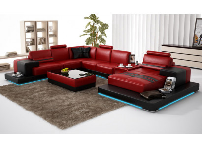 Ledersofa Couch Wohnlandschaft Ecksofa Eck Garnitur Dekor Design Modern