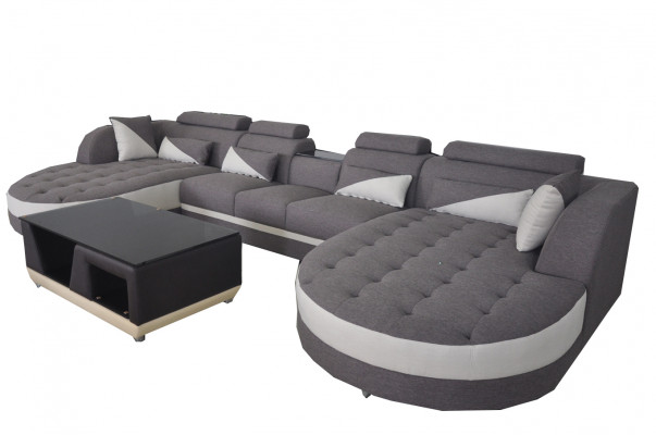 Leder Sofa Moderne Couch Polster Wohnlandschaft + Tisch Couchen Sitz Eck Design