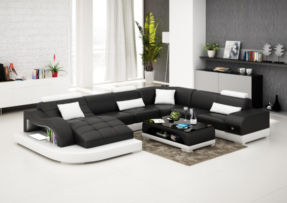 Leder Sofa Moderne Sitz Couch Polster Design Eck Wohnlandschaft + Tisch Couchen