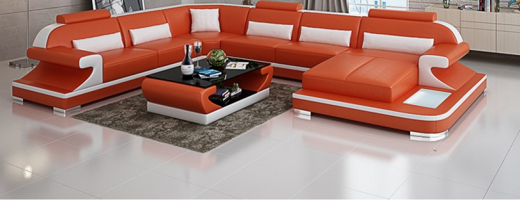 Ledersofa Couch Wohnlandschaft Ecksofa Eck Garnitur Design Modern Sofa G8021