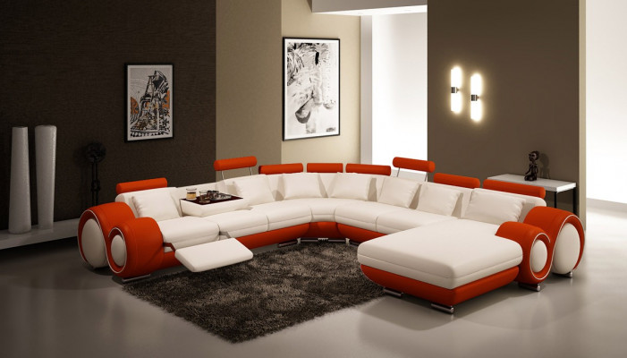 Ledersofa Couch Wohnlandschaft Ecksofa Eck Garnitur Design Modern Sofa mit USB