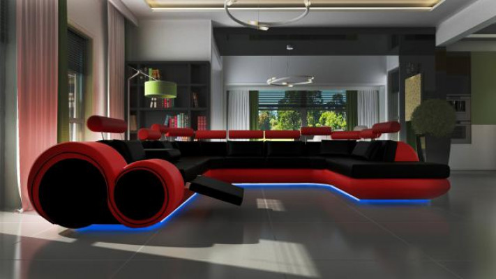 Ledersofa Sofa mit USB Couch Eck Sitz Polster Garnitur Wohnlandschaft U Form XXL