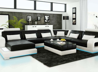 Sofa Ecksofa Design Wohnlandschaft mit Regal Polster Sitz Garnitur Ledersofa USB