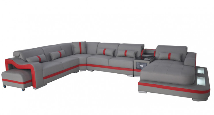 Leder Couch Polster Sitz Design Eck Garnitur Sofa Wohnlandschaft + Licht + USB