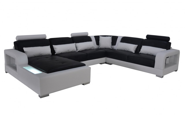 Leder Sofa + USB Couch Wohnlandschaft Eck Garnitur Design Modern Polster U Form