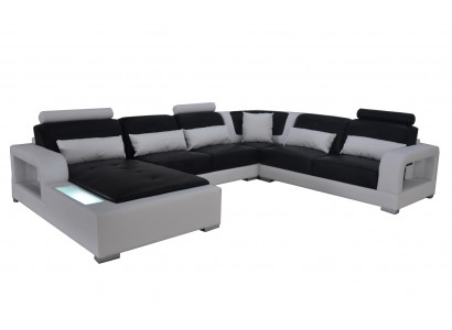Leder Sofa + USB Couch Wohnlandschaft Eck Garnitur Design Modern Polster U Form