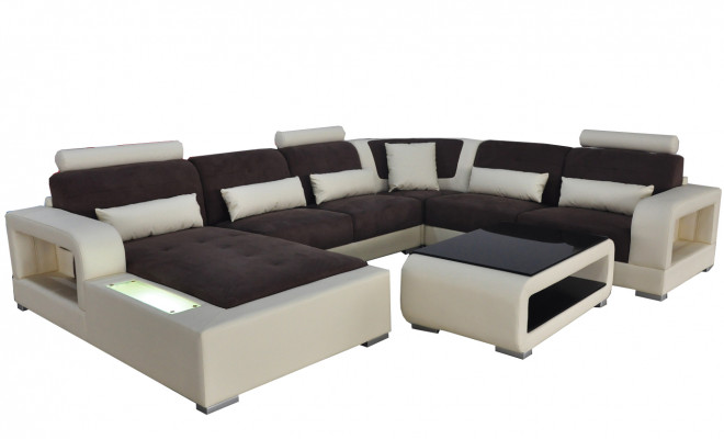 Leder Sofa + USB Couch Wohnlandschaft Eck Garnitur Design Modern Polster U Form